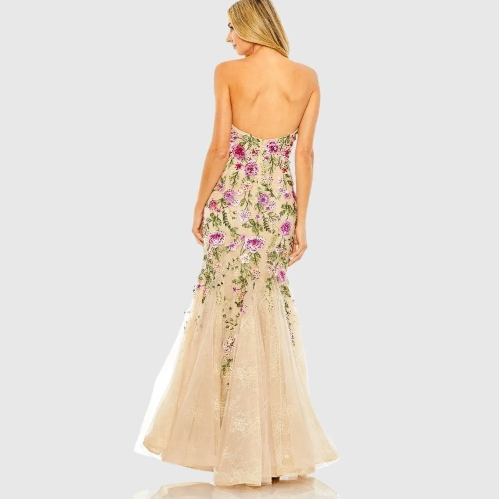 MAC DUGGAL  20652 Beige Strapless Bustier Floral Embroidered Mermaid Gown - Image 7