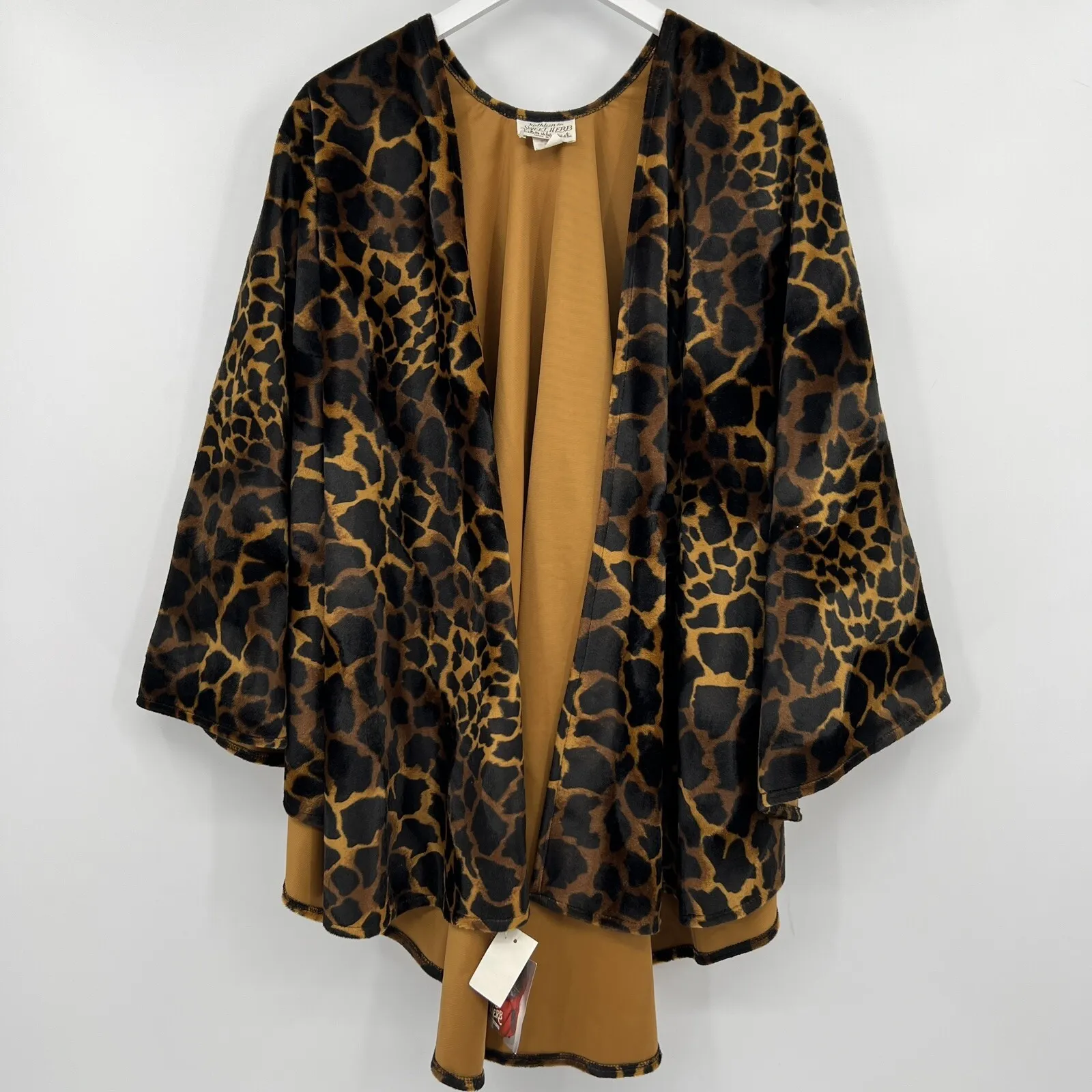 Kathleen Vintage 1980's Velour Poncho Cape Giraffe Mob Wife Fur Coat One Size‎ Brown Size L - Image 2