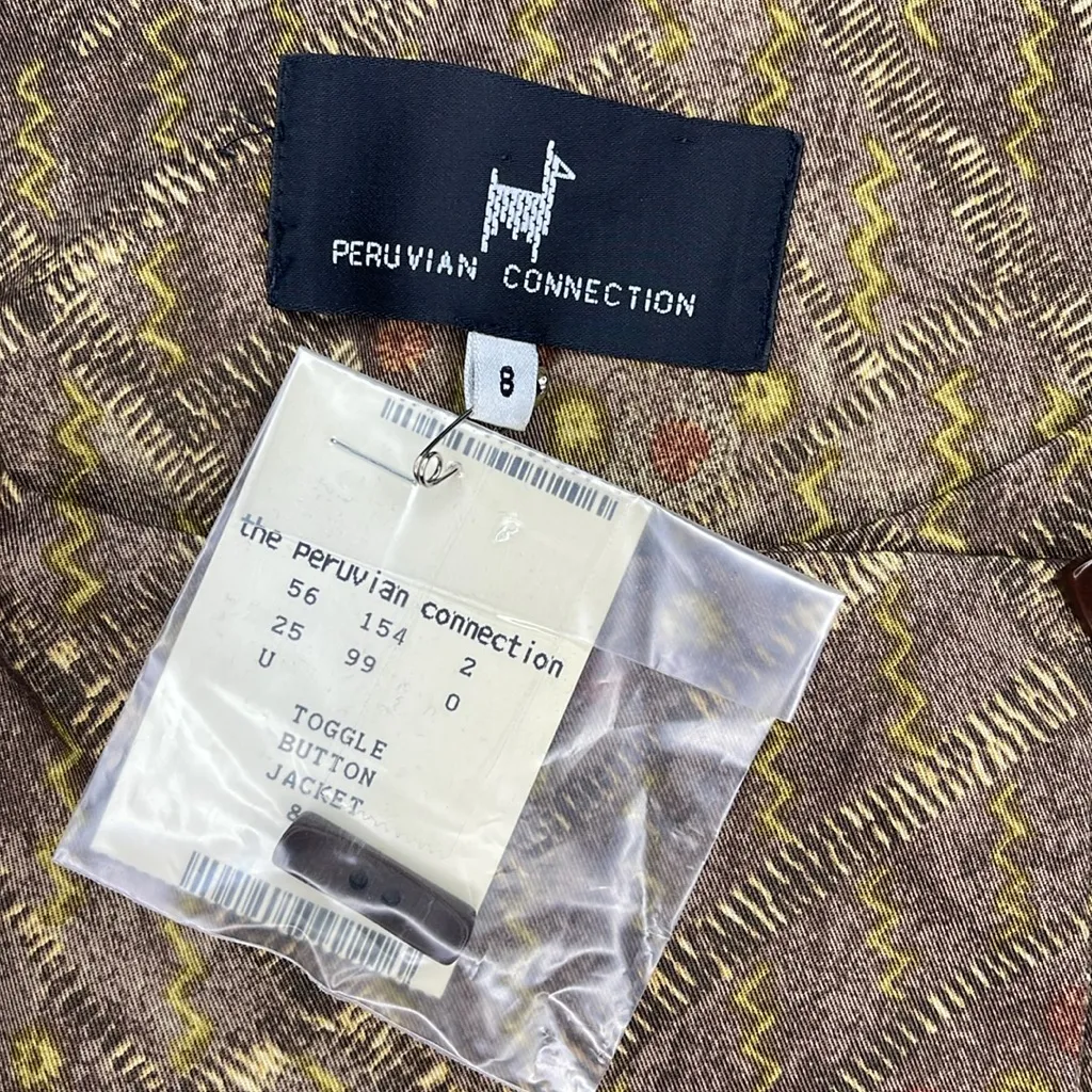 Peruvian Connection Women’s NWT Toggle Button Jacket Blazer Size 8‎ - Image 3