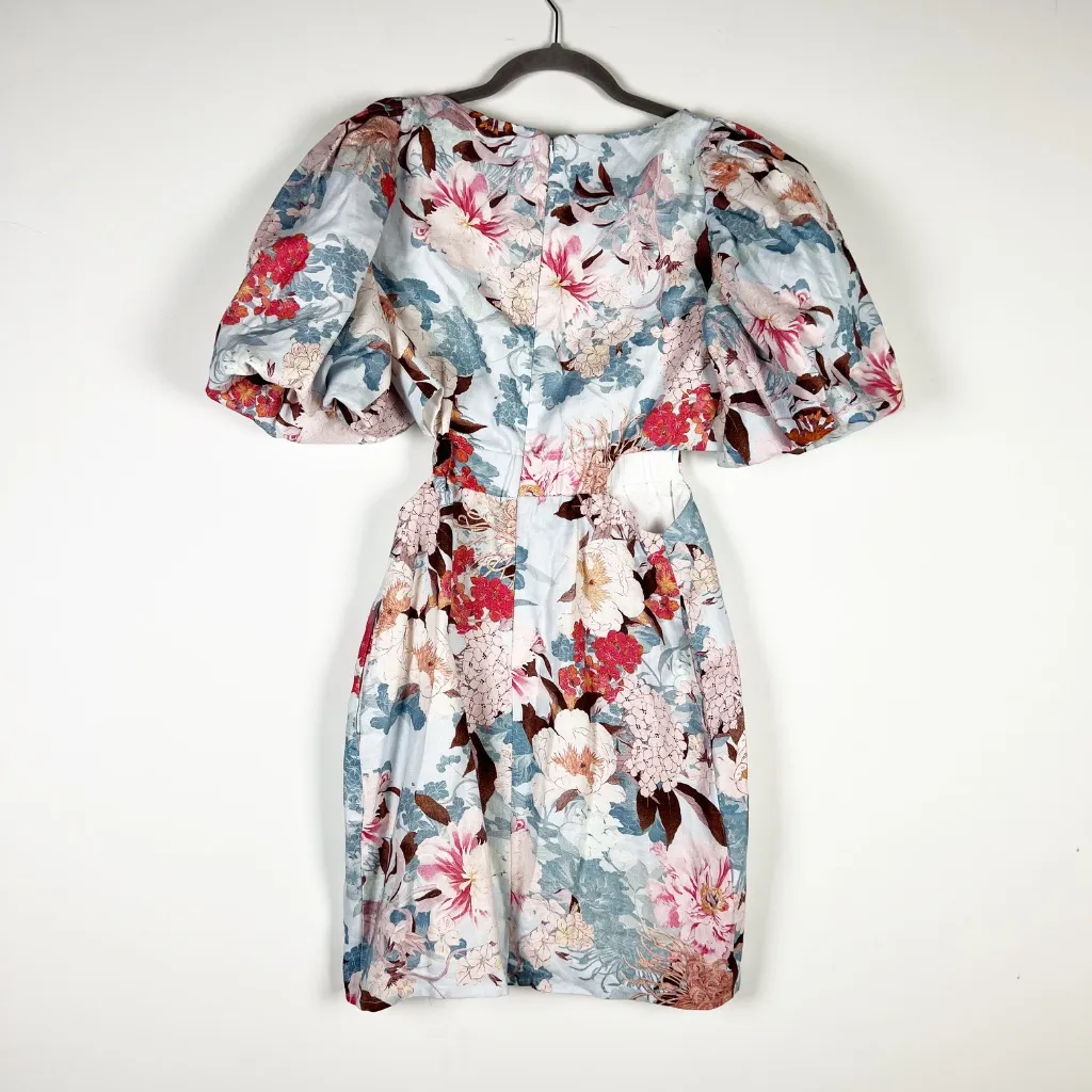 Cara Cara Bonnie Linen Cotton Cut Out Waist Balloon Sleeve Japanese Floral Dress - Image 4