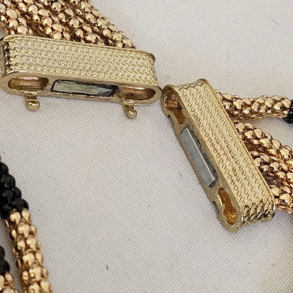 Black and Gold Multi Chain Mesh Necklace And Earrings Set - Image 4