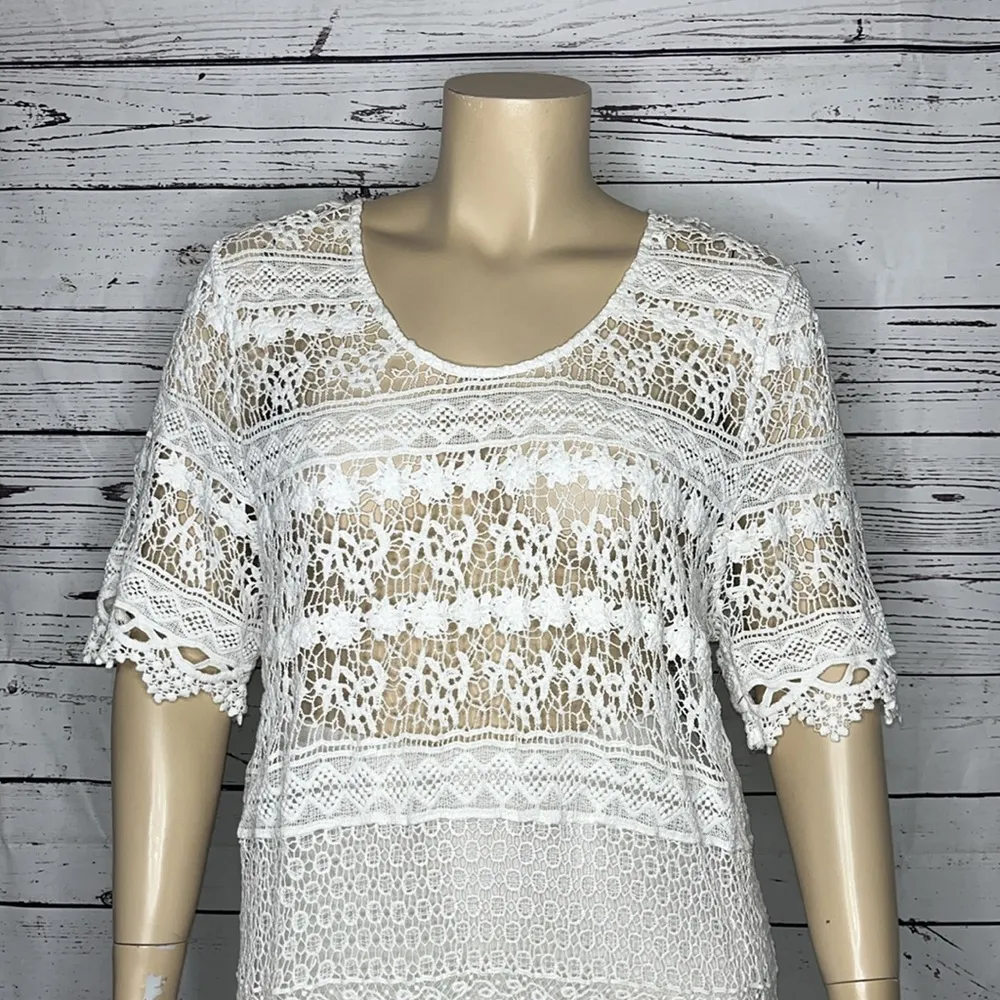 Catherines Size 1X 18/20 White Boho Crochet Lace Cover - Image 2