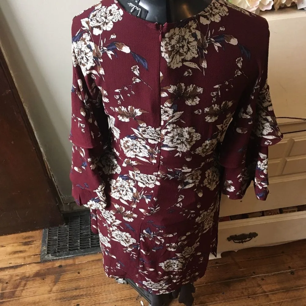 Lulu’s maroon & white floral belted skater dress - Image 2