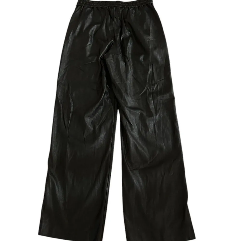 Aritzia Babaton Black High Rise Faux Leather Wide Leg Pants Size 2 - Image 2