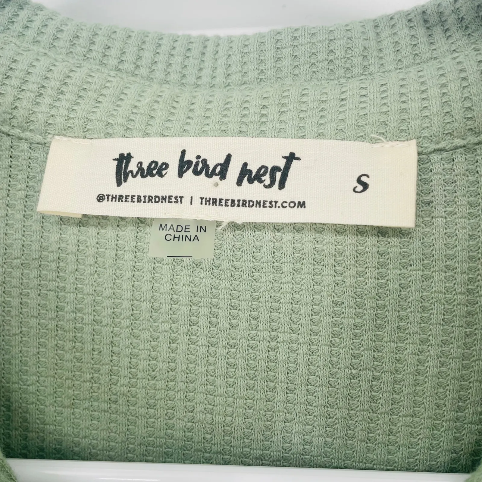 Three Bird Nest Button Down Shirt Tunic Waffle Gauze Green Size S - Image 4