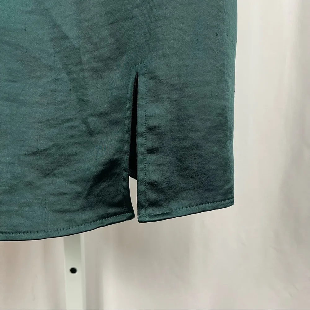 Kendall & Kylie XS Deep Green Silk Slip Slit Mini Dress Square Neckline - Image 3