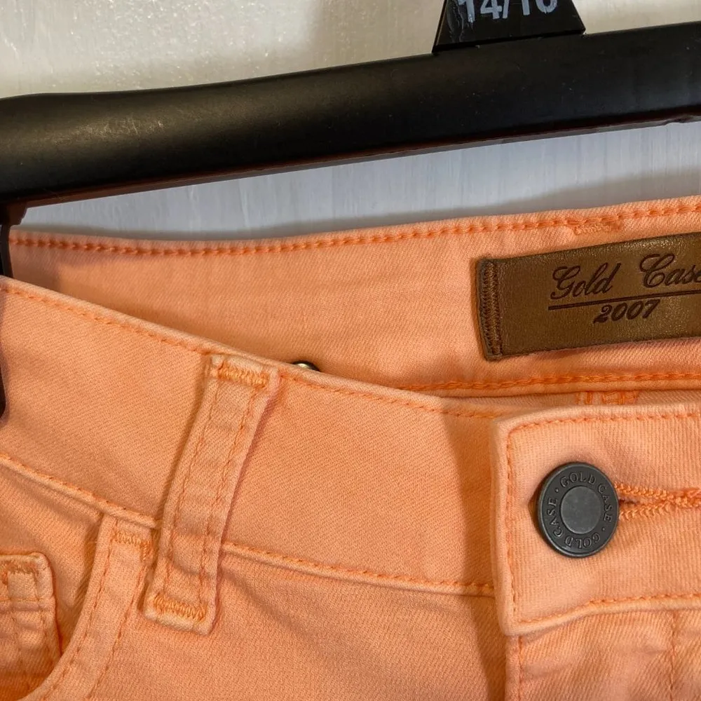 Gold Case women's size 25 mid rise lightweight salmon stretch skinny jeans 25x31 Orange - Image 5