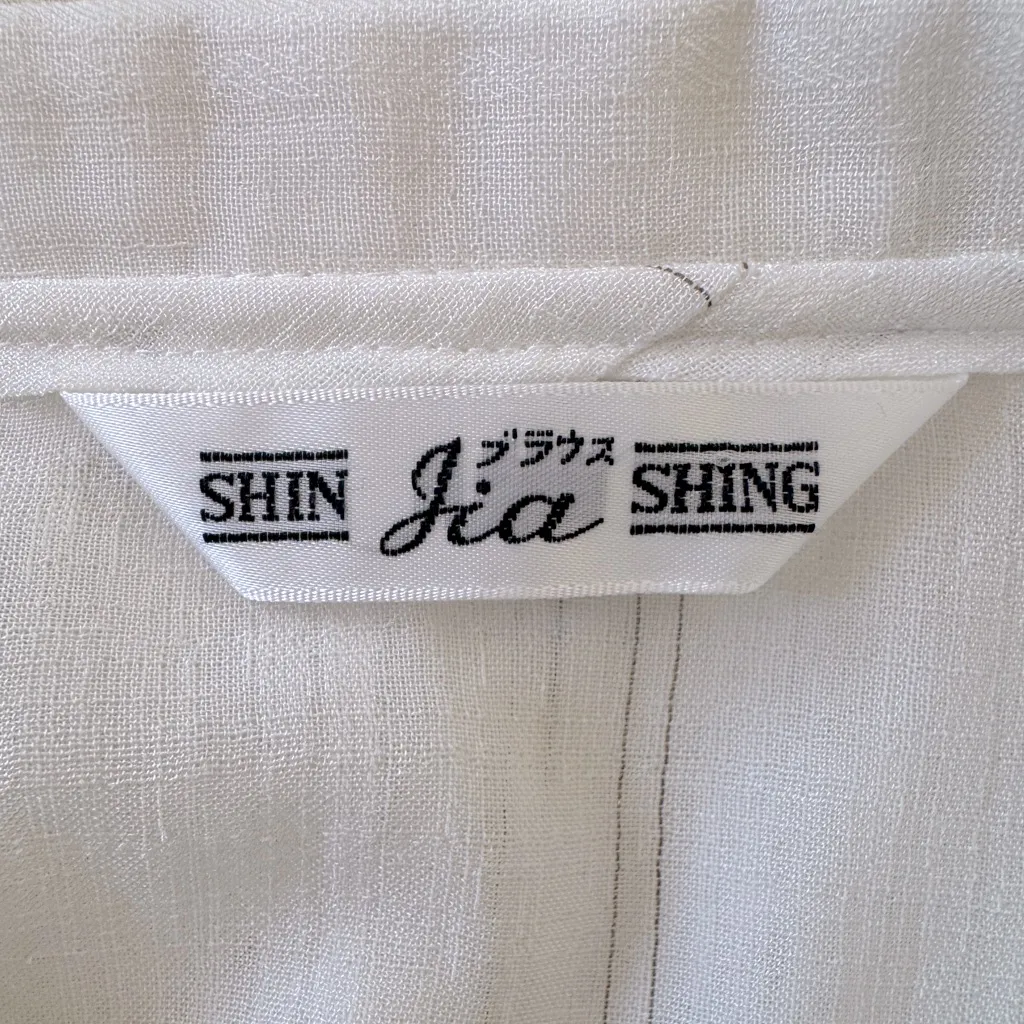 Shin Jia Shing Ivory Embroidered Long Sleeve Collared Button Down Blouse White - Image 7