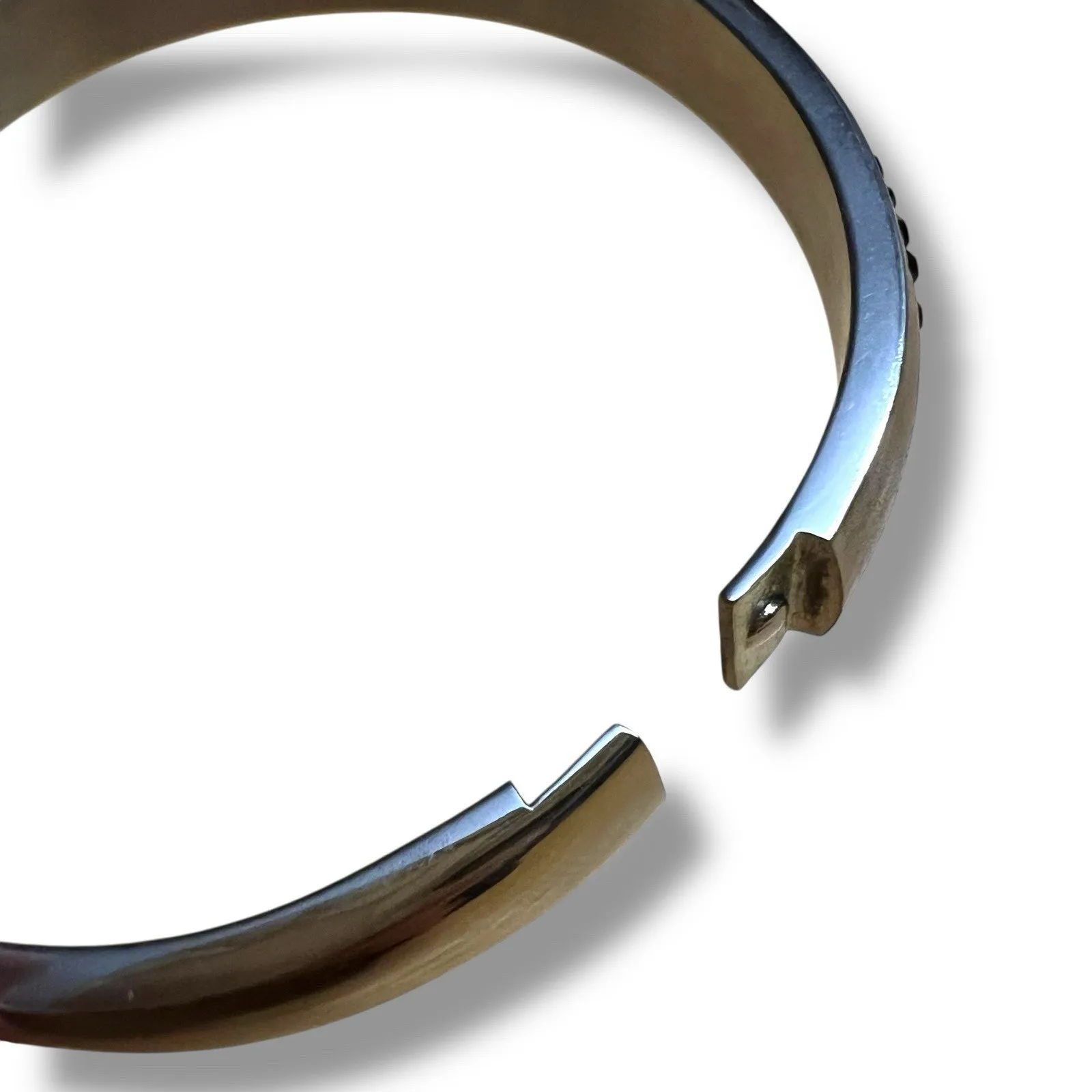 Vintage JCM Silver Stainless Steel Bangle Bracelet with Black Crystal Accents - Image 7