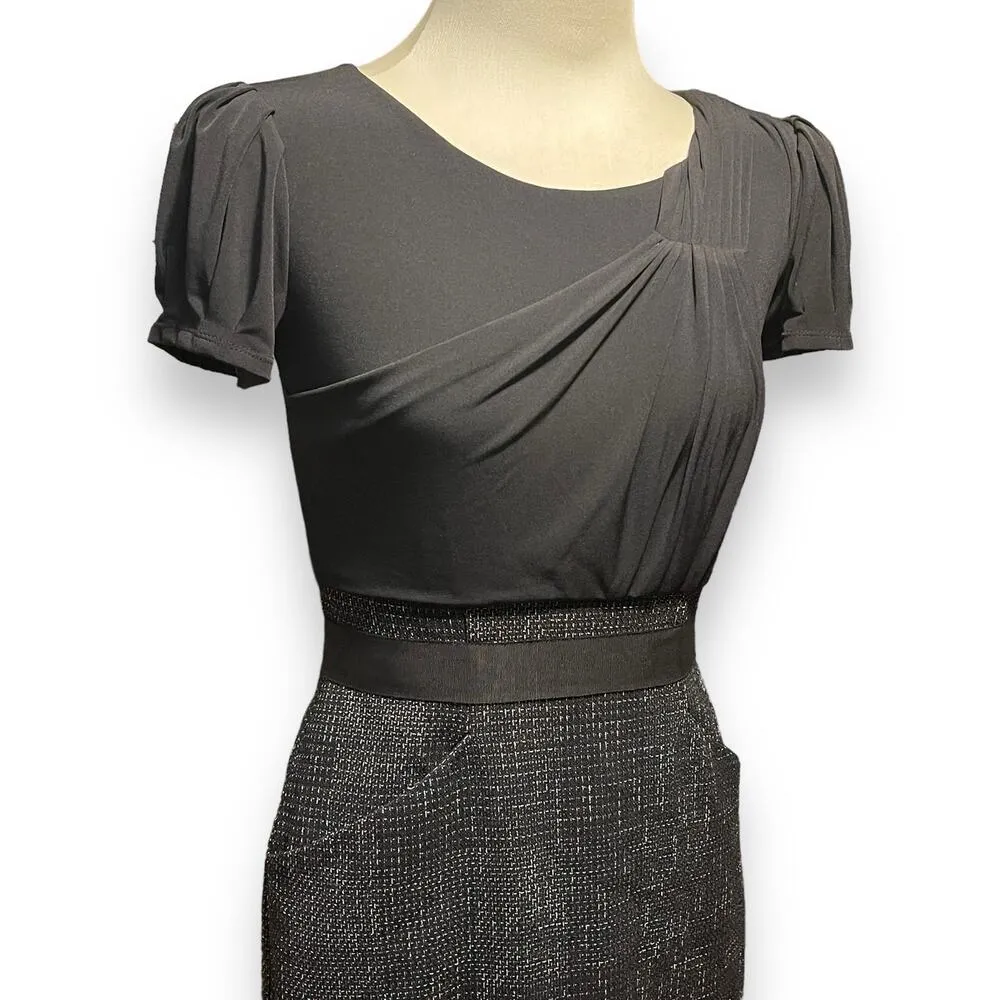 Max and Cleo Drape Front Tweed Twofer Dress Black White 4 - Image 2