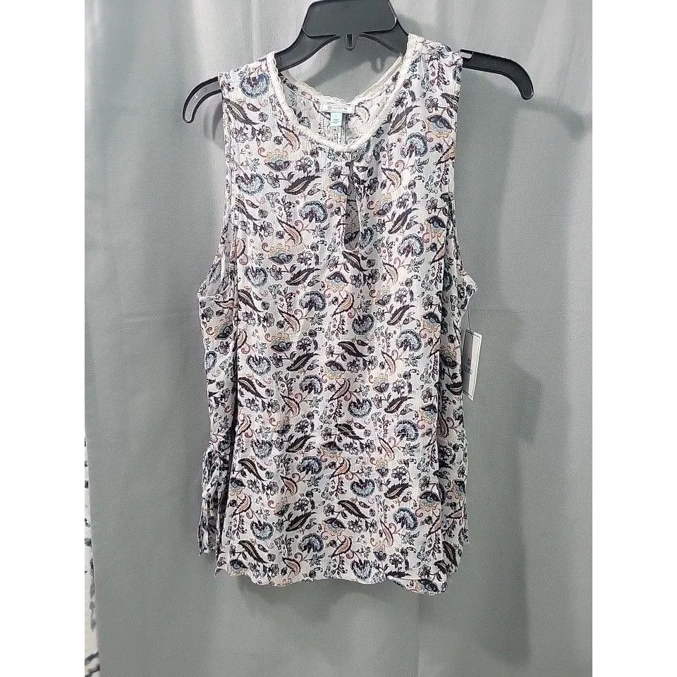 Susina Nordstrom Rack Women's Top/ Blouse Gray Floral Sleeves Size L - Image 3
