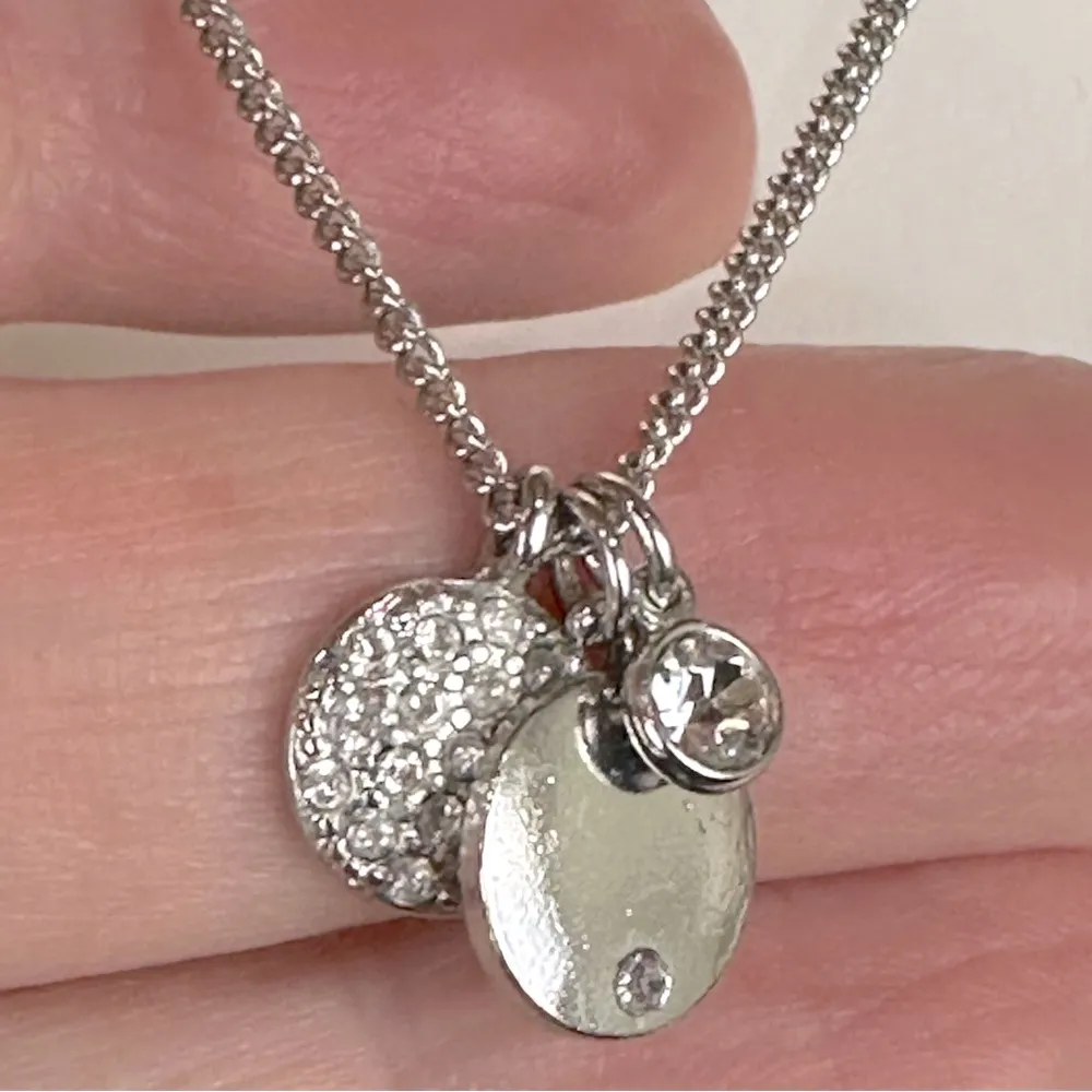 Banana Republic Silver Triple Pendant Pave Crystal Necklace - Image 3