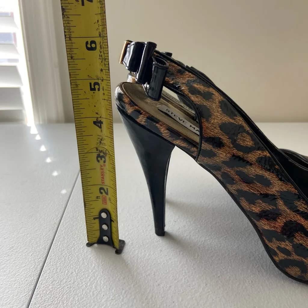 Steve Madden women’s Mevas glossy leopard print bow sling back‎ pumps heels 8.5 - Image 10