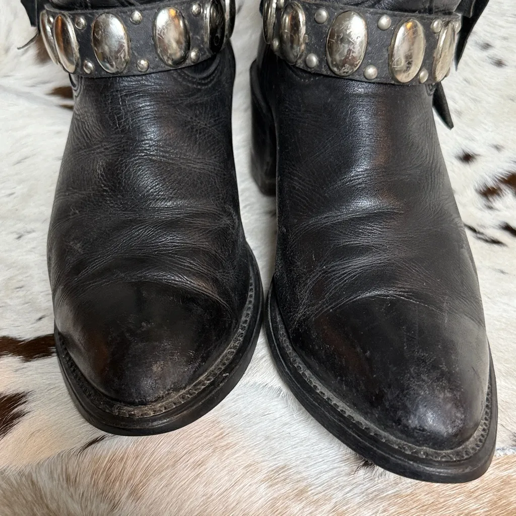 Double H Boots Vintage Leather Harness USA Made Round Toe Rugged Moto T1 Black Size 9 - Image 8