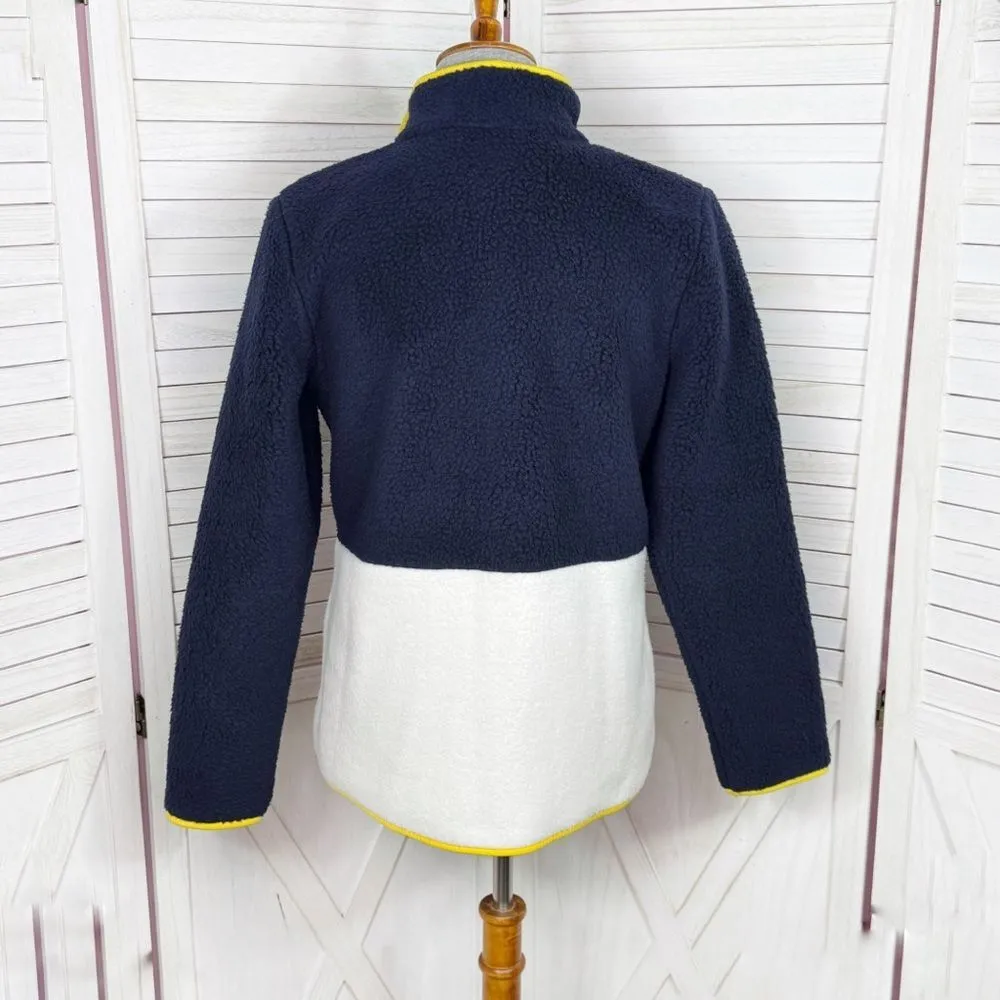 Talbots  Colorblock Faux Sherpa Teddybear Full Zip Jacket Blue White Medium - Image 4