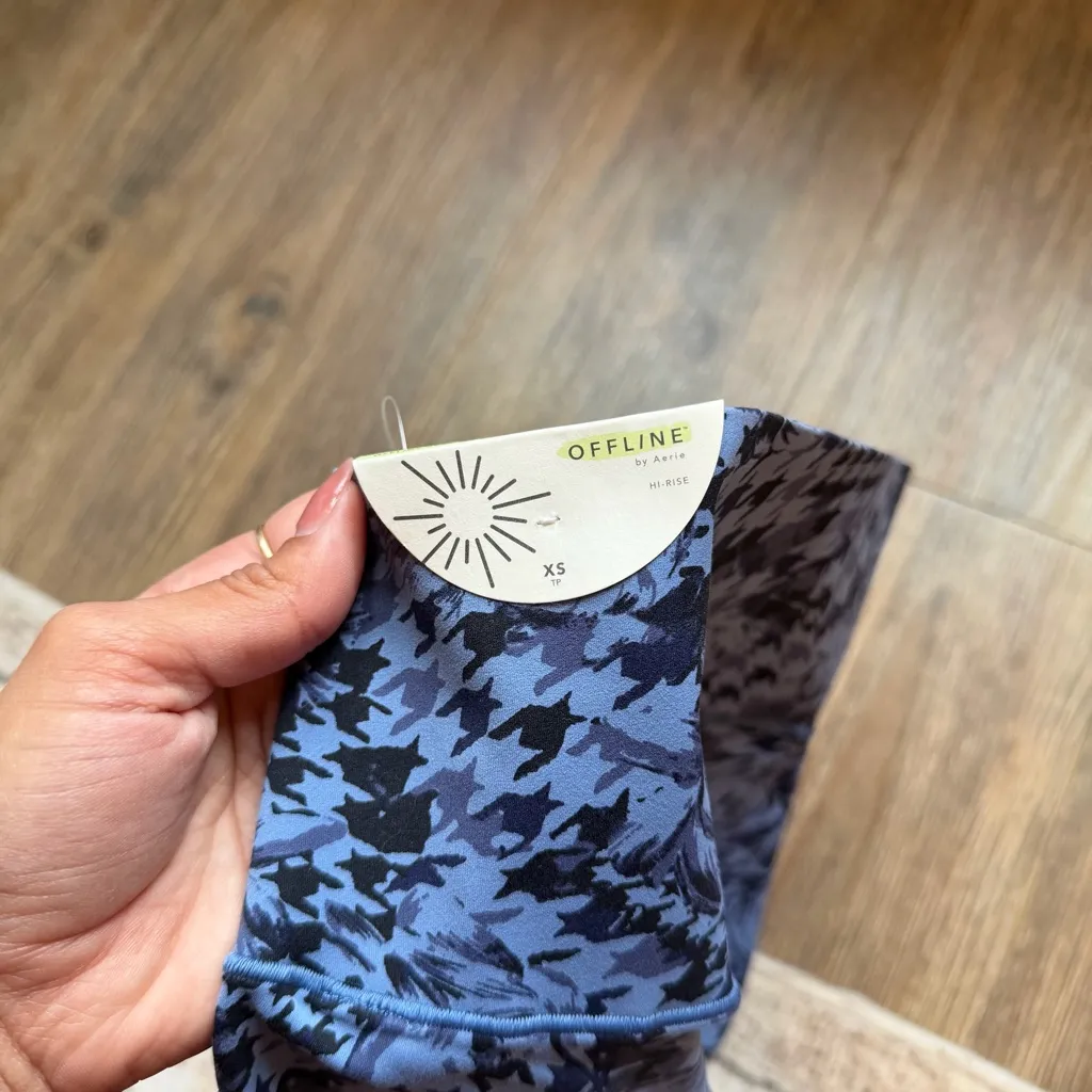 NWT Offline by Aerie Real Me Xtra 7/8 Houndstooth Floral Patterned Blue Legging - Image 11