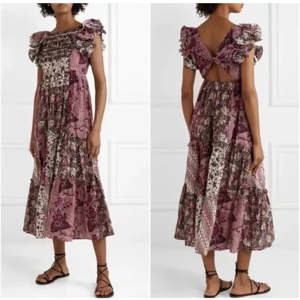 ULLA JOHNSON Zoya Ruffle Tiered Floral Maxi Dress in Fuchsia Size 4 - Image 2