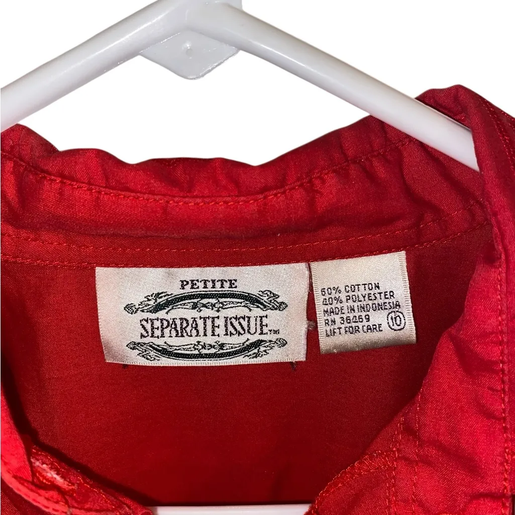 Vintage Separate Issue Christmas Red Embroidered Button Up Shirt valentine Western Size 10 - Image 3
