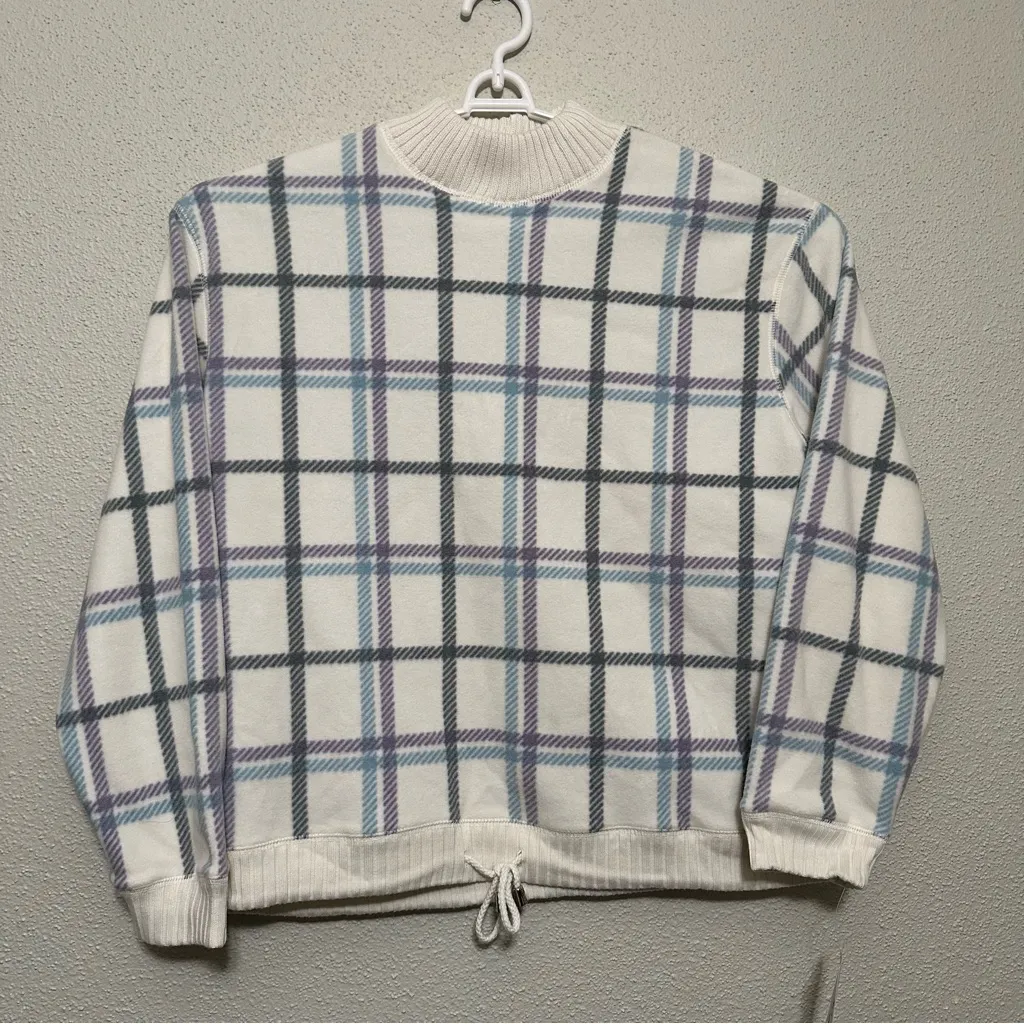 Villager Sport Vtg Cream/Blue/Gray Checkered Plaid Mock - Image 2