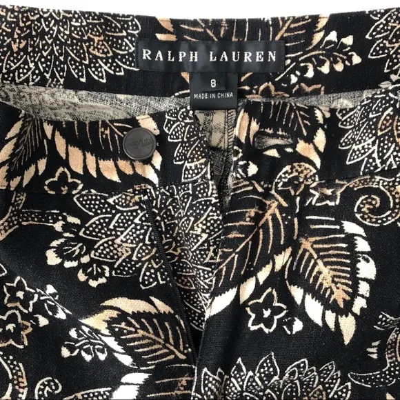 Black Label Floral Paisley Print Linen Pants Black Tan - Image 12