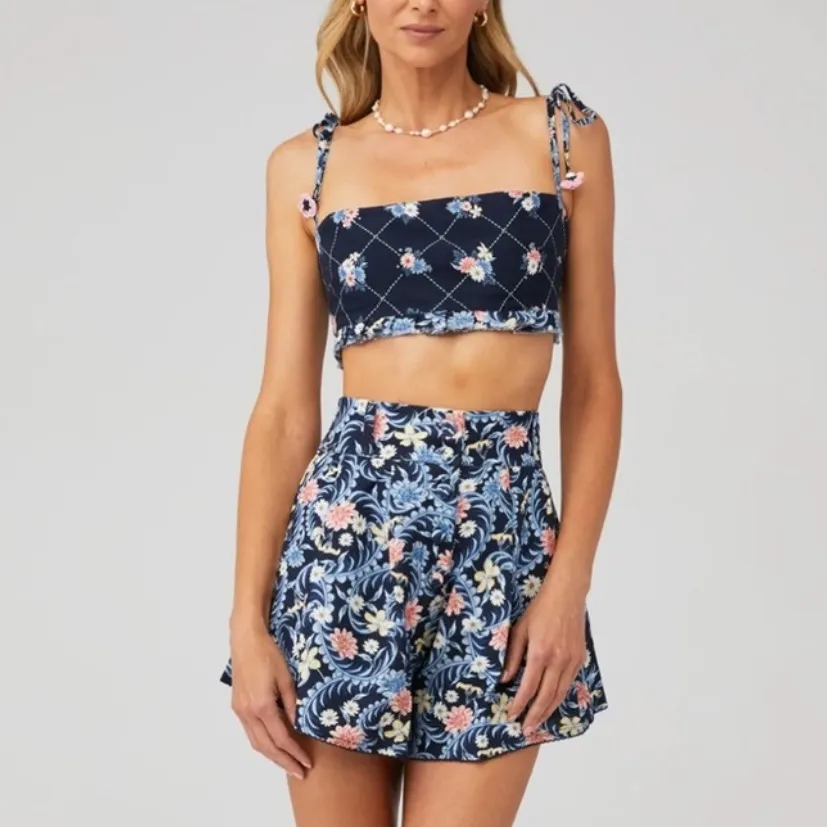 Agua Bendita Revolve Women’s Allie Floral Ruffle Crop Top in Ross Blue Sz S NWT - Image 10