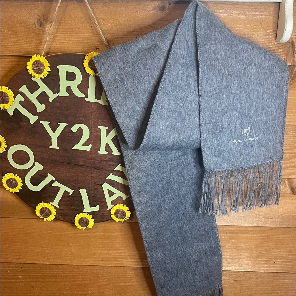 Alpaca Carmago Fur Fringe Grey Fuzzy Oversize Scarf Accessory One Size Unisex Gray - Image 2