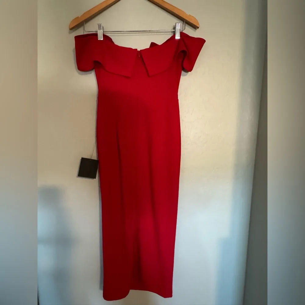 Lulus My Favorite Night Red Off-the-Shoulder Bodycon Midi Dress SMALL - Image 10