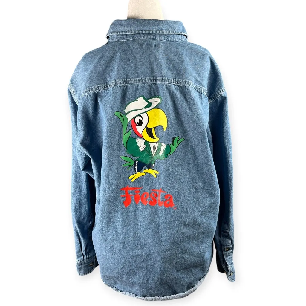 Port Authority Fiesta Graphic Denim Button Up Shirt Size L Long Sleeve Cowboy - Image 2