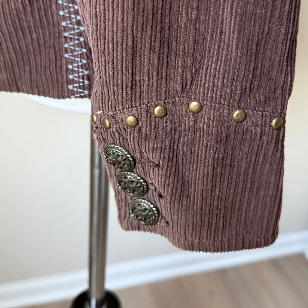 Calix Floral Embroidered Corduroy Jacket Brown Size L - Image 8
