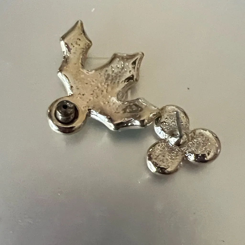 Festive Holly Berry Jolly Sparkle Gold Enamel Pierced Earrings for Christmas - Image 3