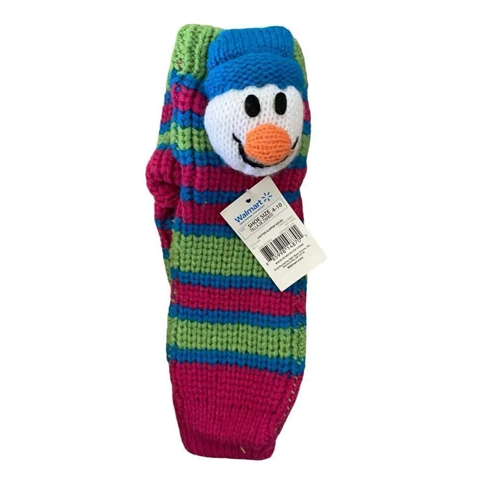 Nwt Knit Snowman Slipper Socks Grippy Non Slip Winter Snow Pink - Image 2