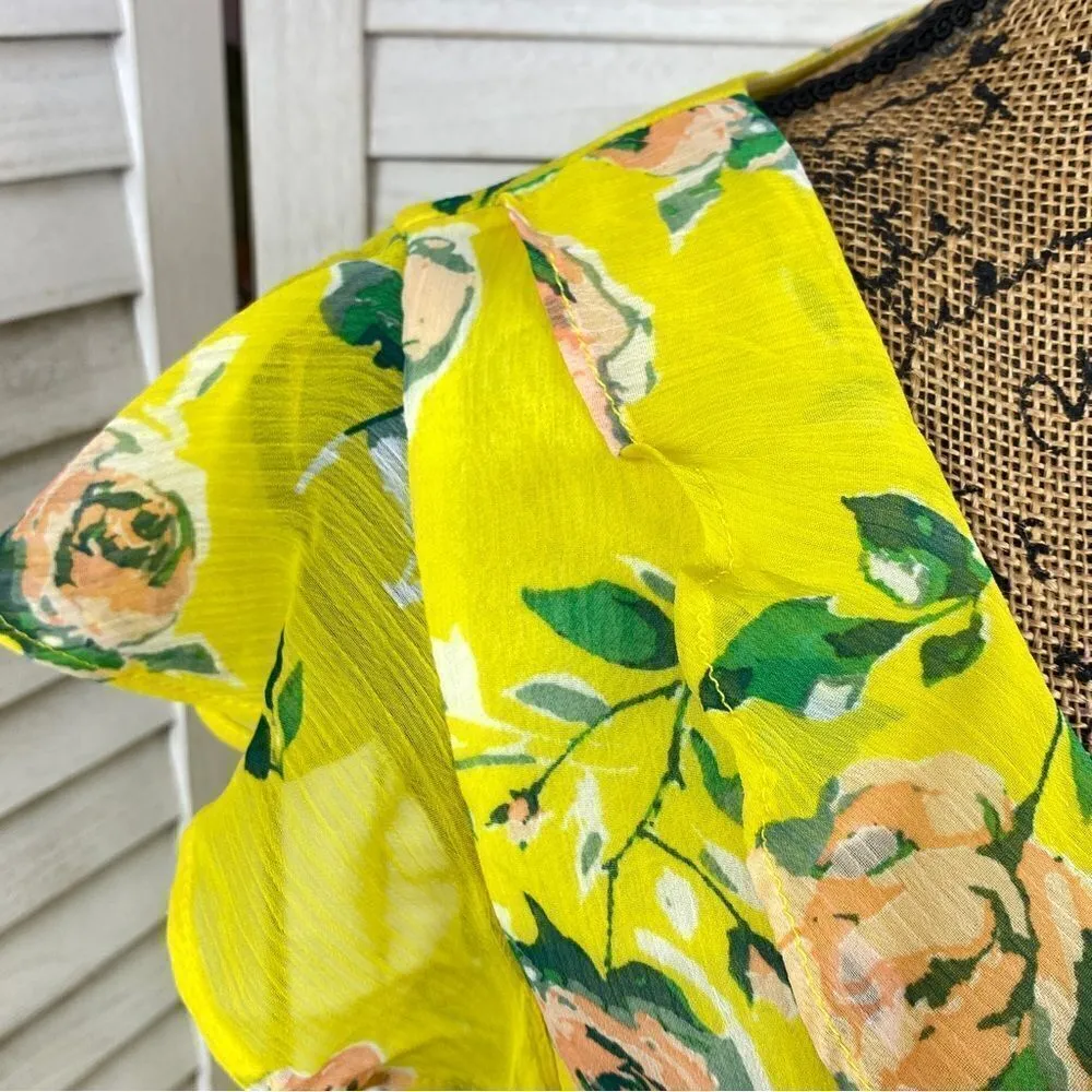 Prince & Fox Aeropostale Floral Ruffle Surplice Dress Yellow Peach Medium - Image 7