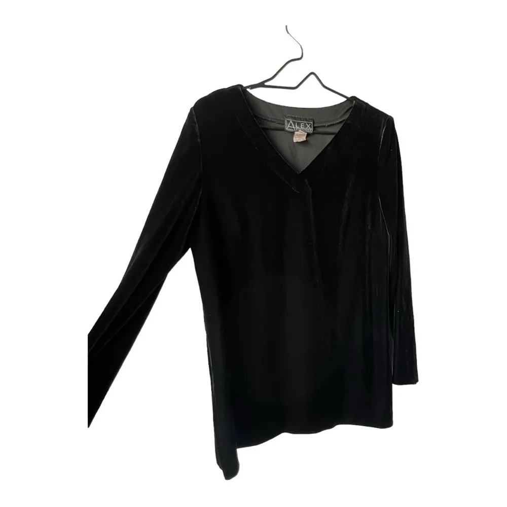 Women's ALEX EVENINGS long sleeve top mini dress V collar black casual size M. - Image 6