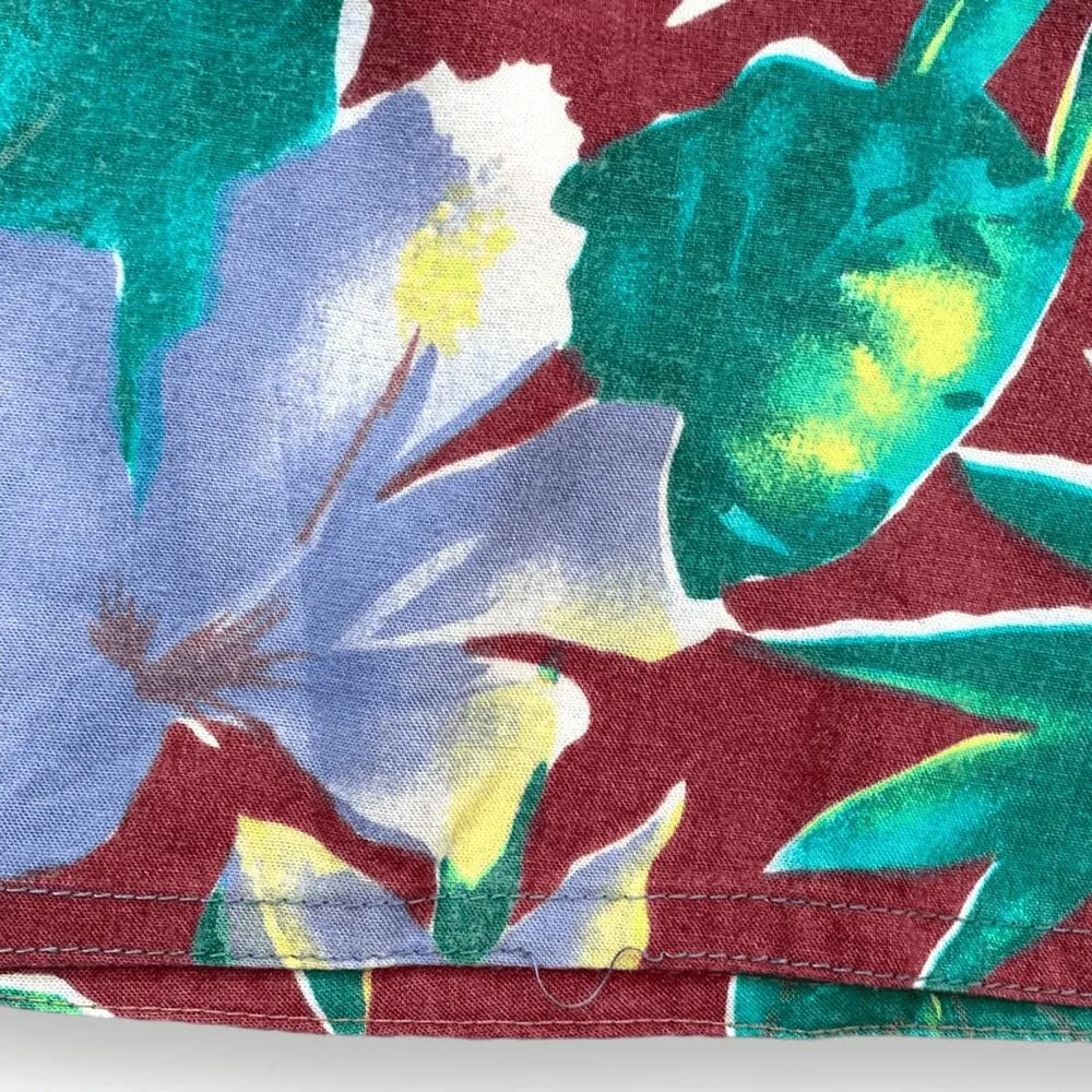 Vintage Handmade Floral Shorts Maroon Yellow Tropical Hibiscus Print High Waist Red Size 1X - Image 3