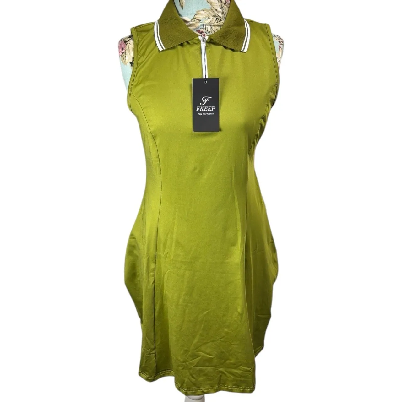 NWT Womens Green Quarter Zip Collared Sporty Athletic Tennis Dress sz M Golf Size M - Image 2