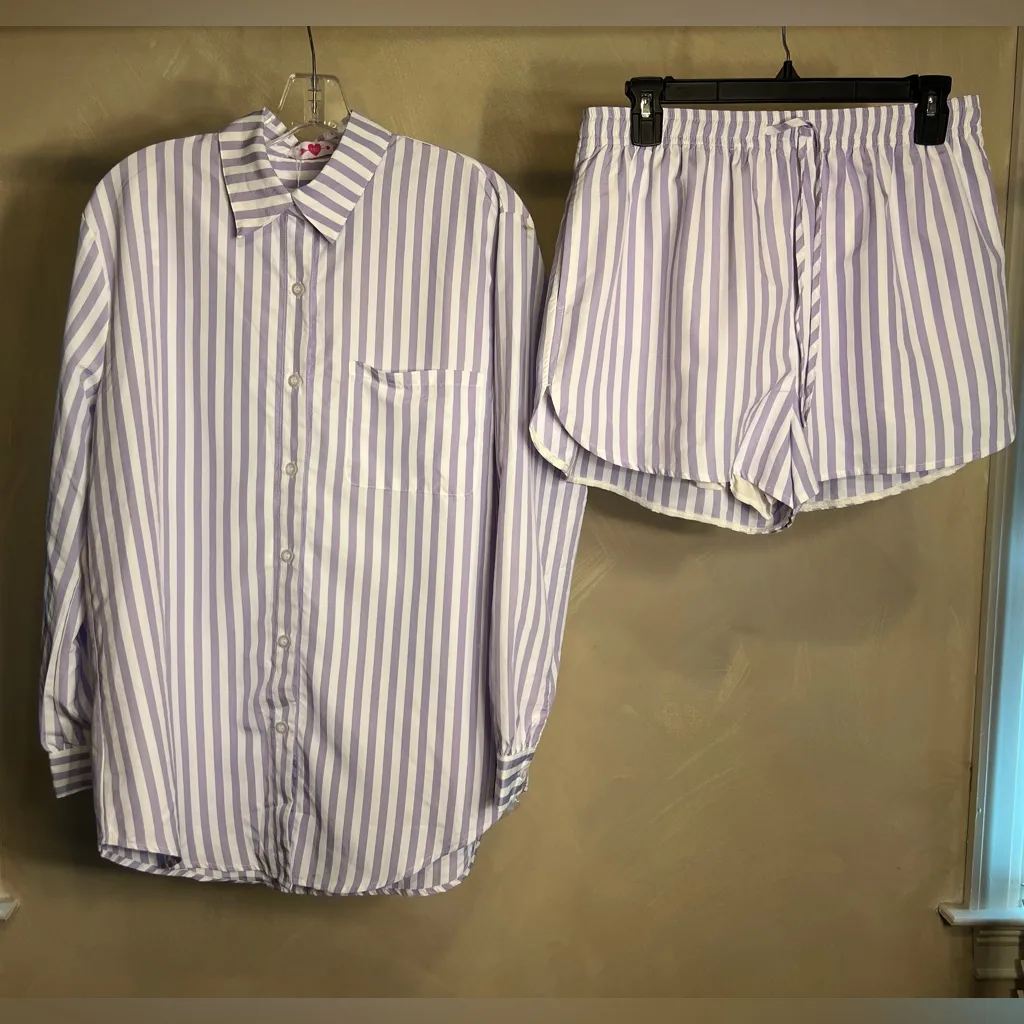 Buddy Love Women’s Ellen Lilac Stripe 2 Piece Casual Lounge Wear Pajama Set|Sz:M Blue Size M - Image 2