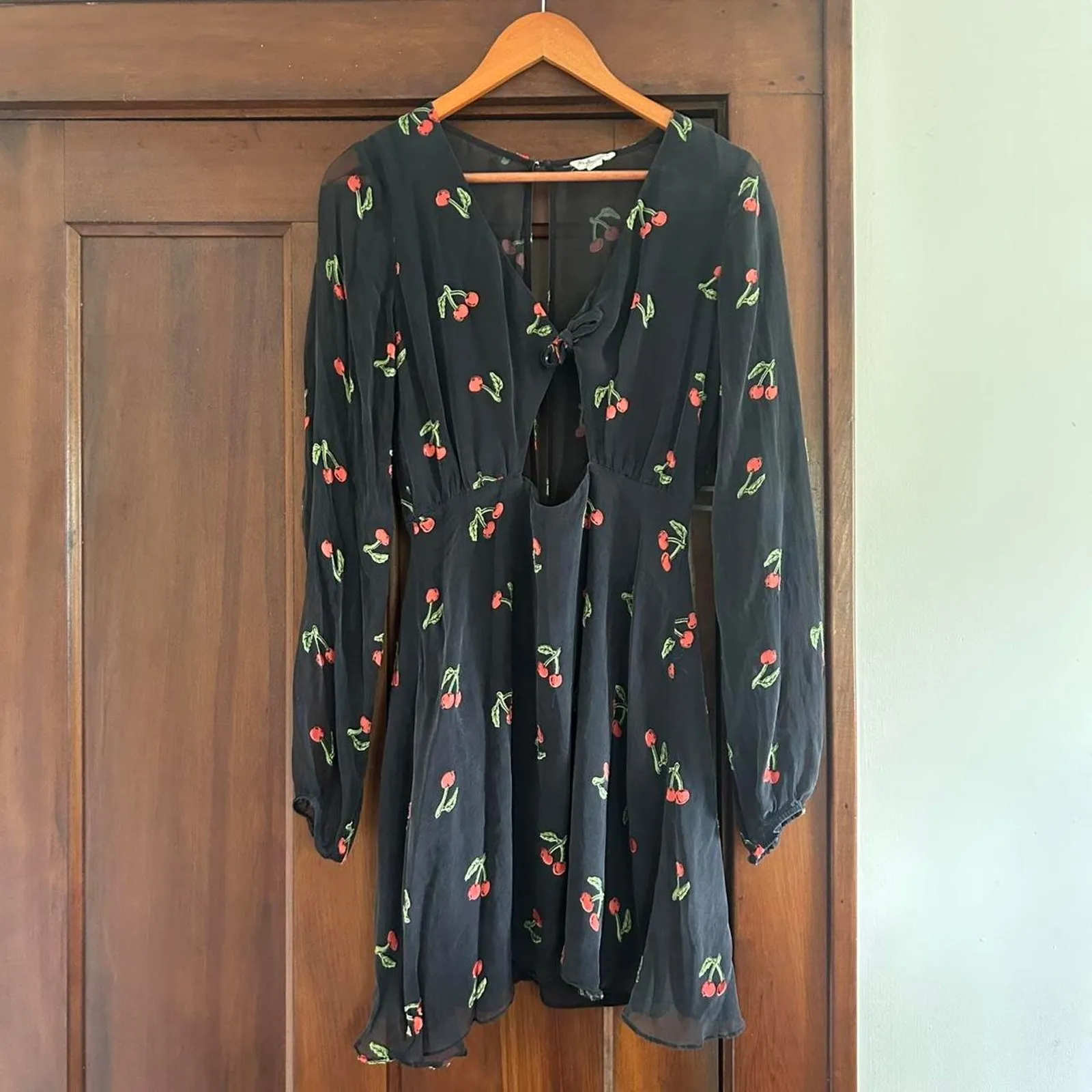 For‎ Love And Lemons Cherry Mini Dress Cottagecore Retro Velvet Sheer Cutouts L - Image 2