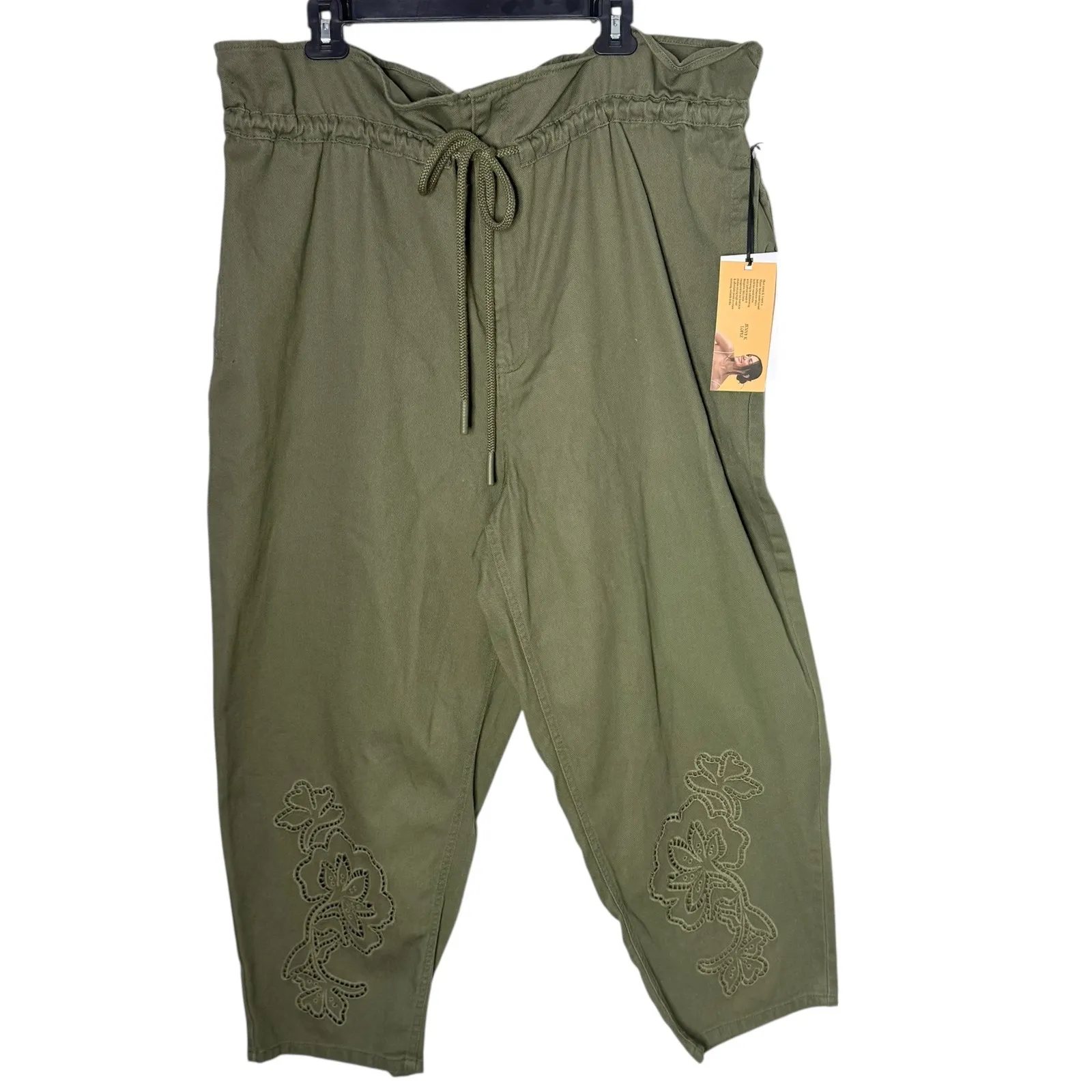 Future Collective Jenny K Lopez Paperbag Crop Pants Size 17 Green Cargo Eyelet - Image 5