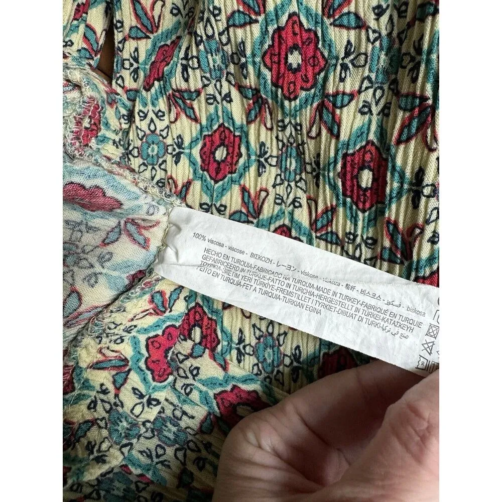 Zara Floral High Rise Pull On Crinkle Knit Casual Straight Leg Pants Sz Medium - Image 8