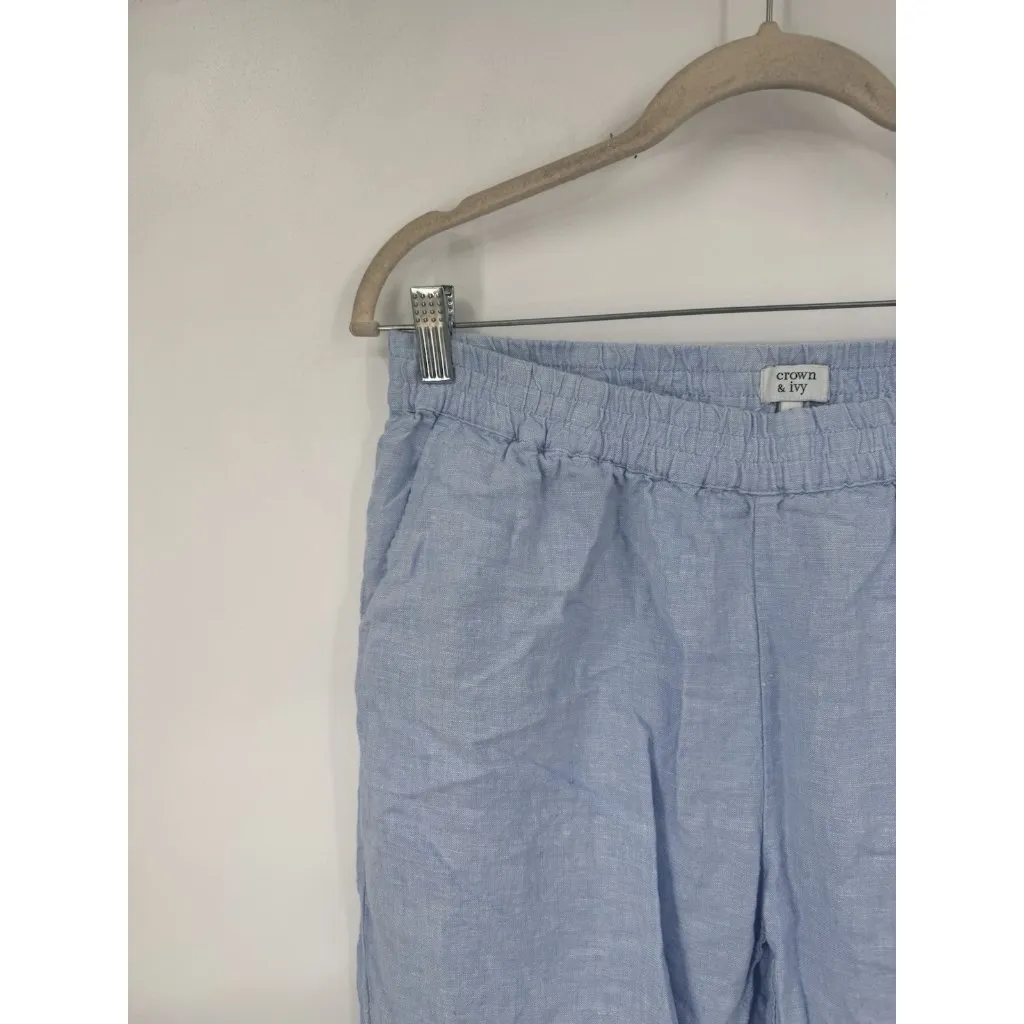 Crown & Ivy 100% Linen Pants Women‎ 8 Periwinkle Tassle Beach Coastal Minimalist - Image 8