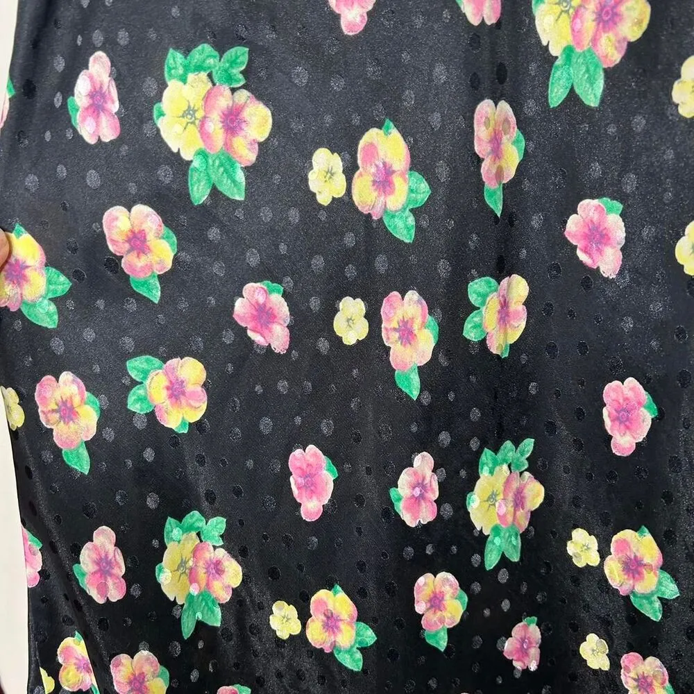 Vintage 90s 1990s Black floral slip dress medium lingerie negligee - Image 5