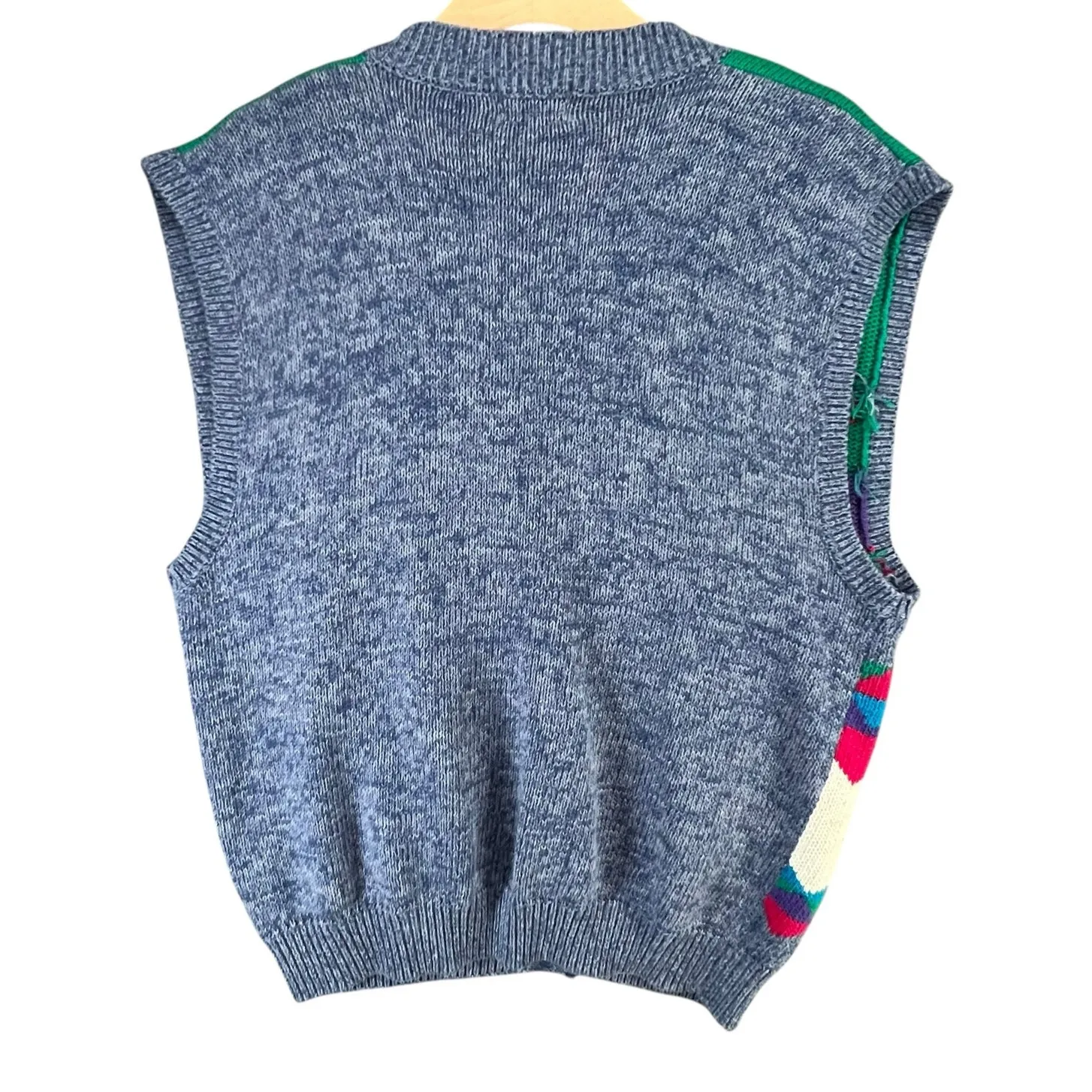 Vintage 80s Koret City Blues Sweater Vest XL Blue Geometric Retro Cottage Cabin - Image 3