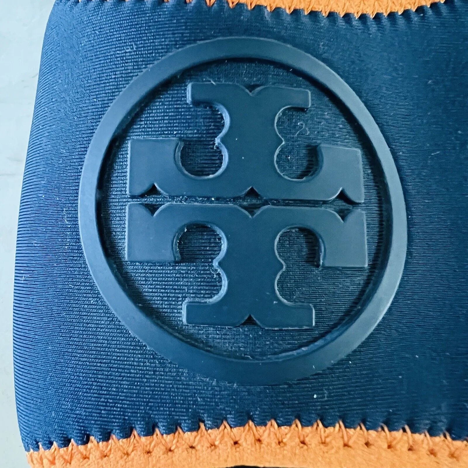 Tory Burch  Navy Orange Matte Finished Neoprene Logo "T" Slide Slippers - US 6.5 - Image 4