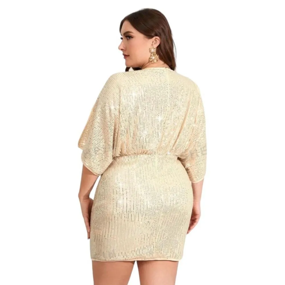 Glamorous Champagne Silver Sequin Mini Dress Size 3X - Image 4