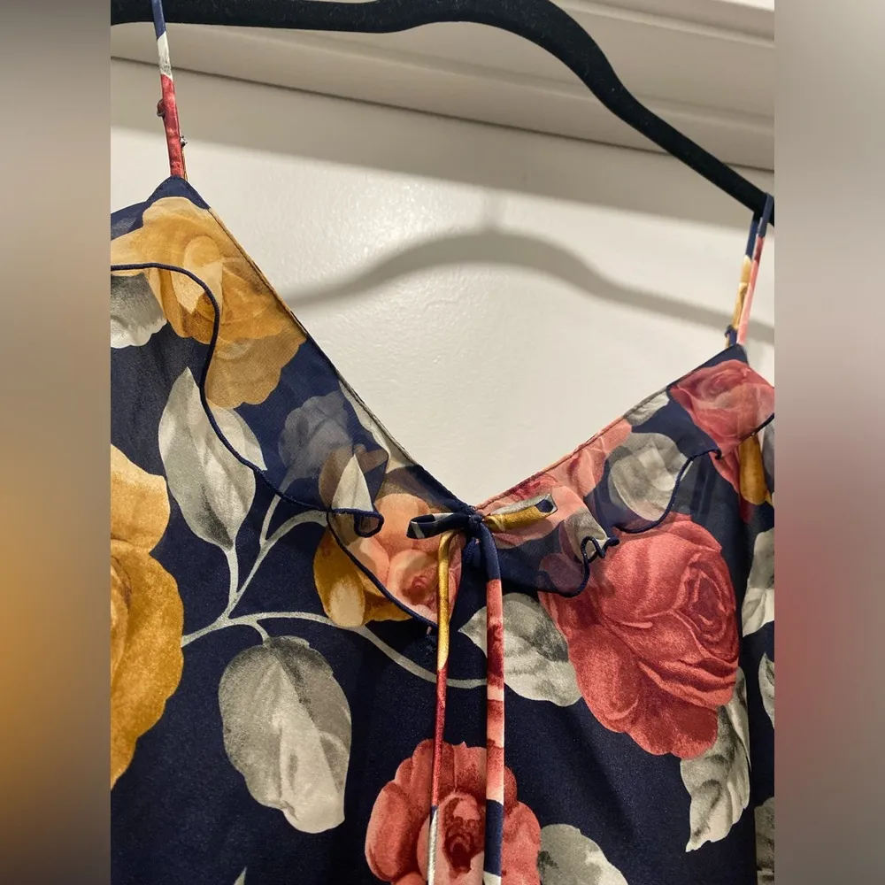 VTG 90s Y2K 2000s  Navy Blue Floral Printed Cami Tank Top - M - Image 8