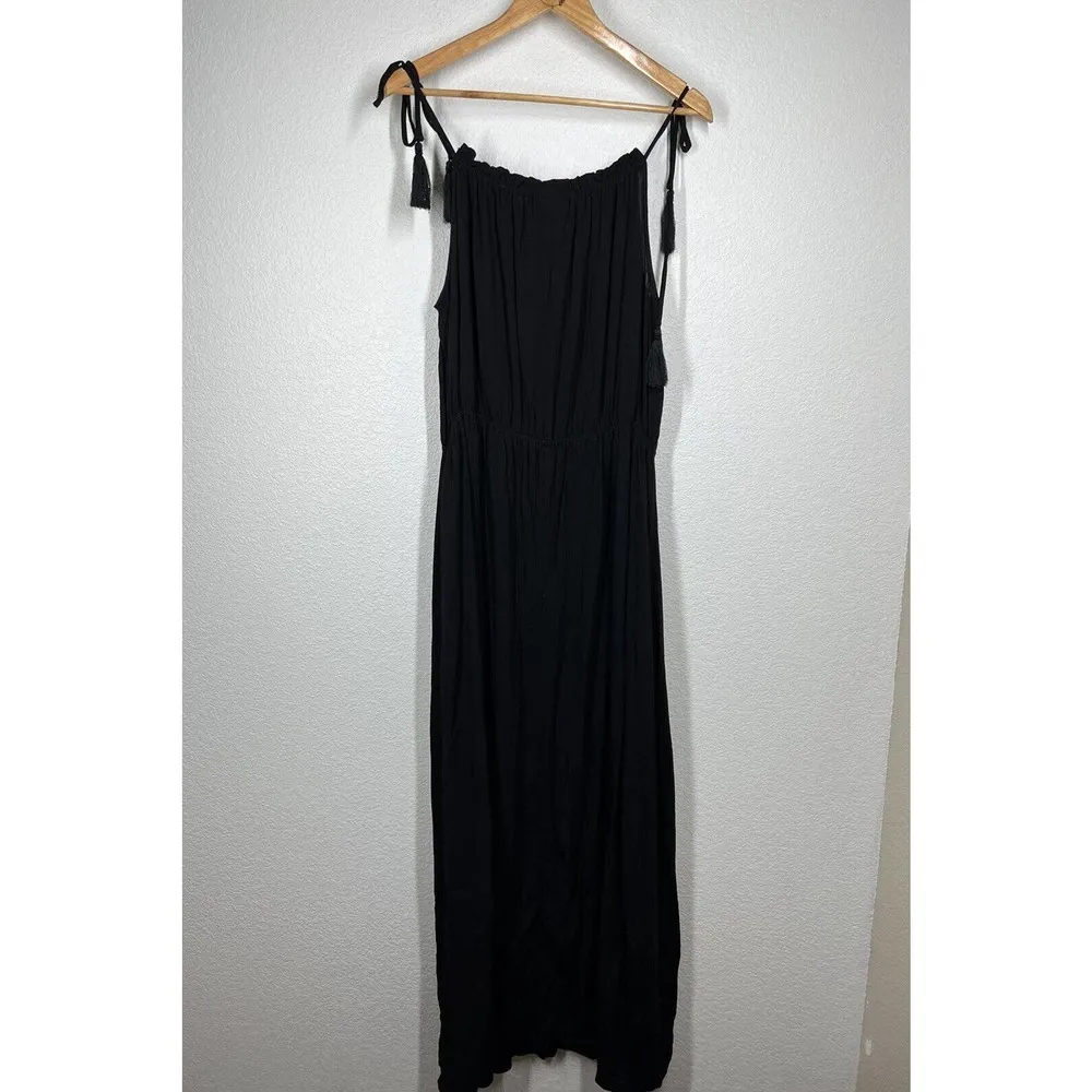 City Chic S/ 16 Black Maxi Tassel Dress High Keyhole Neck Gauze Knit - Image 7