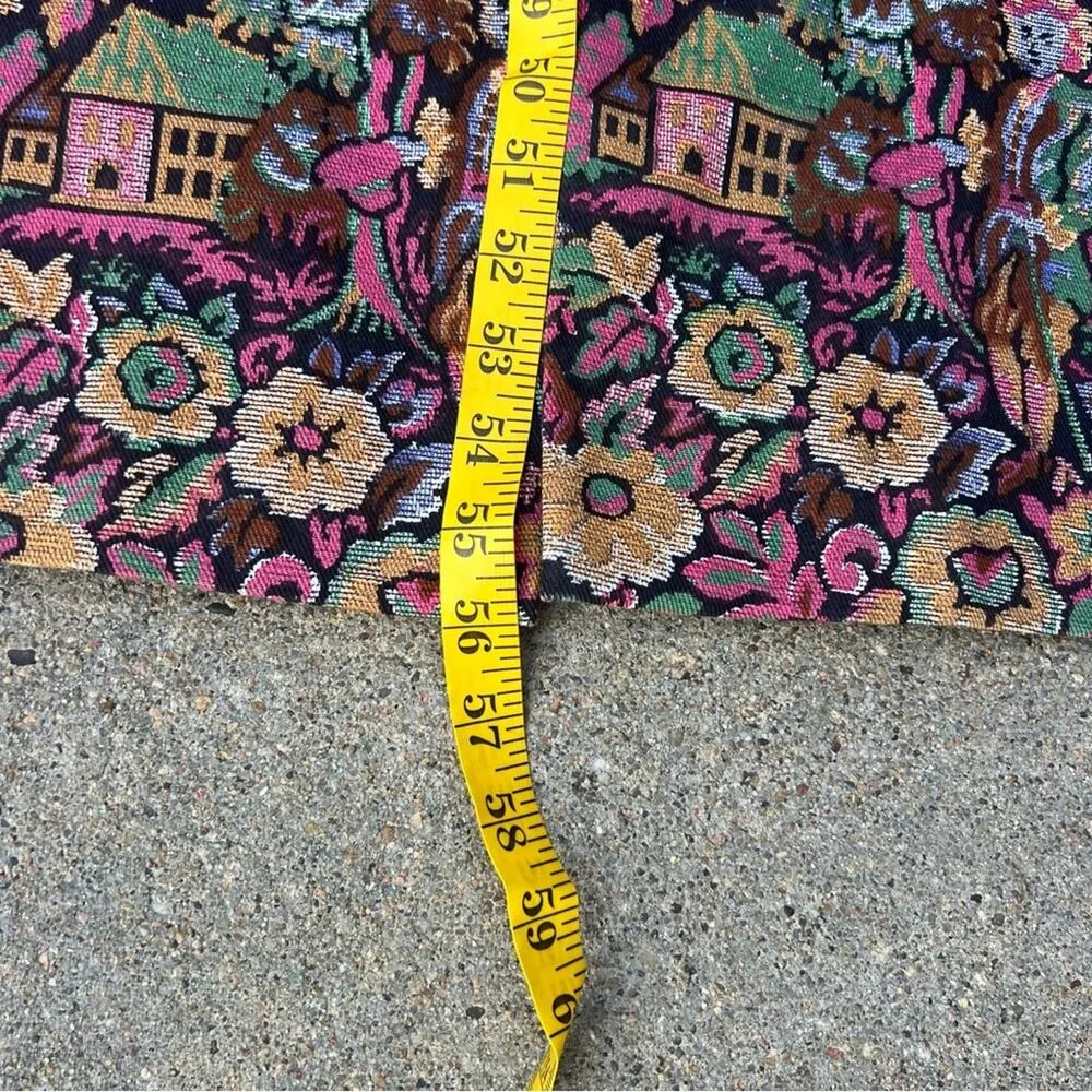 Vintage Floral Cottage Tapestry Open Front Mandarin Collar Trench Long Coat Pink Size M - Image 12