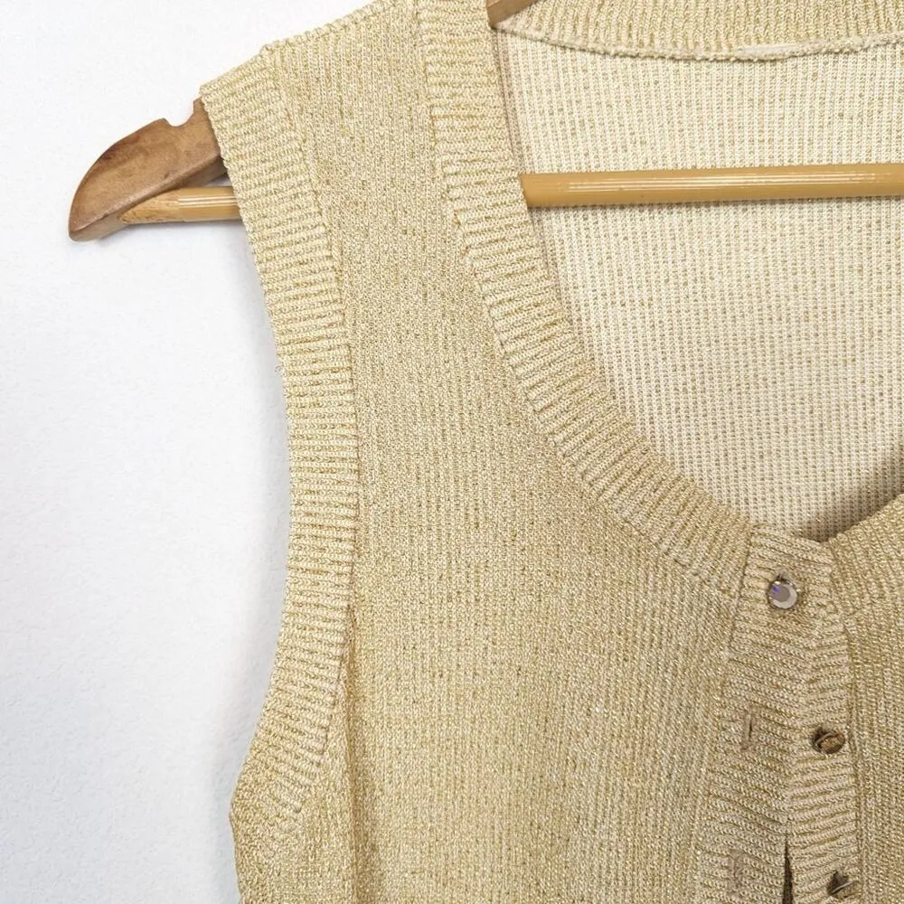Vintage Tan Gold Button Down Sleeveless Vest - Image 5