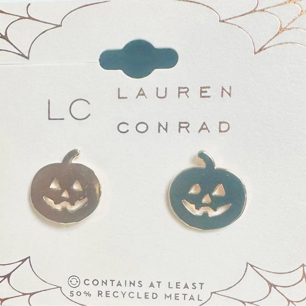 New LC Lauren Conrad Pumpkin Nickel Free Button Earrings Gold Tone with Tag - Image 5
