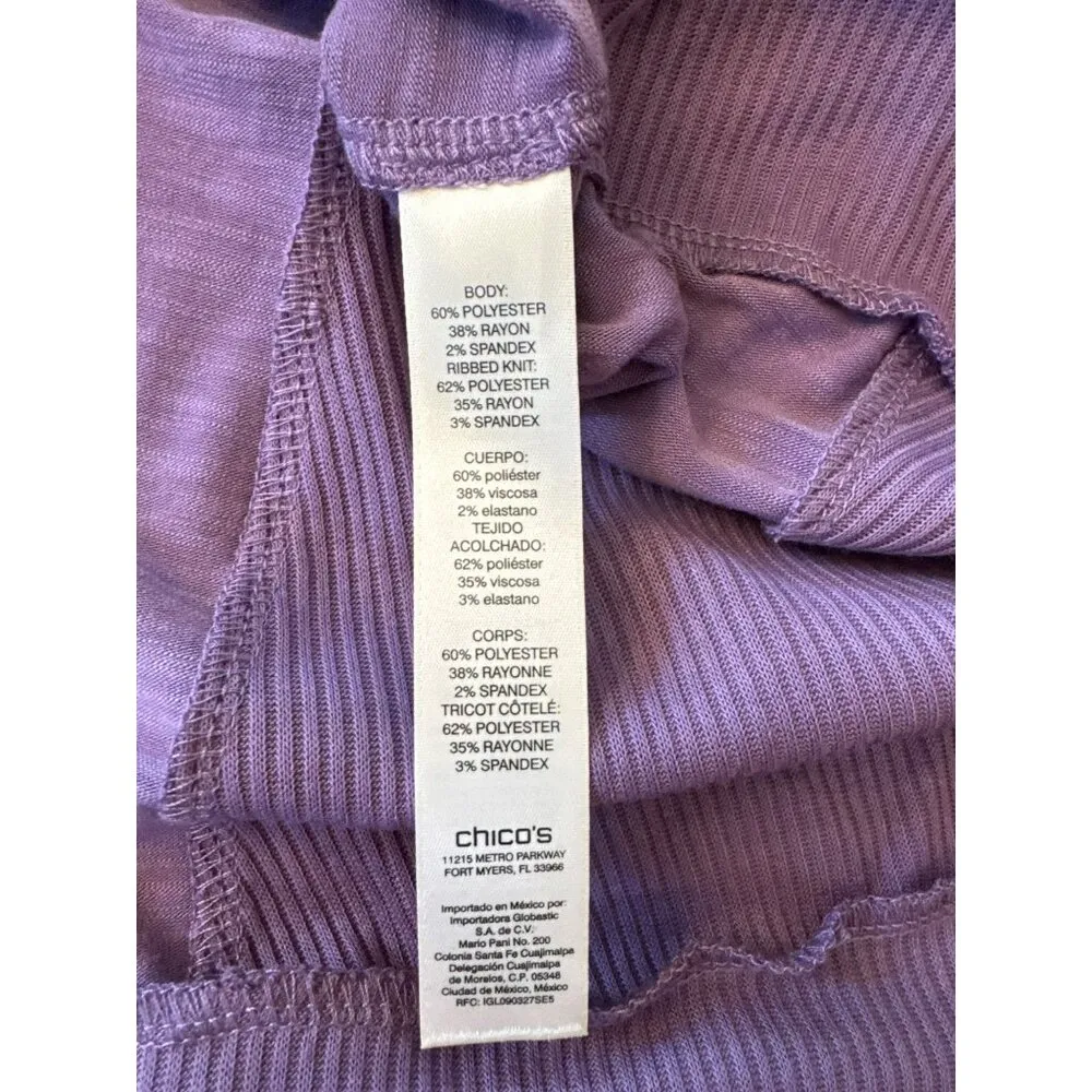 Chicos Long-Sleeve Purple Tunic Top Size 2 Large T-Shirt Ribbed Knit Detail NWT - Image 4